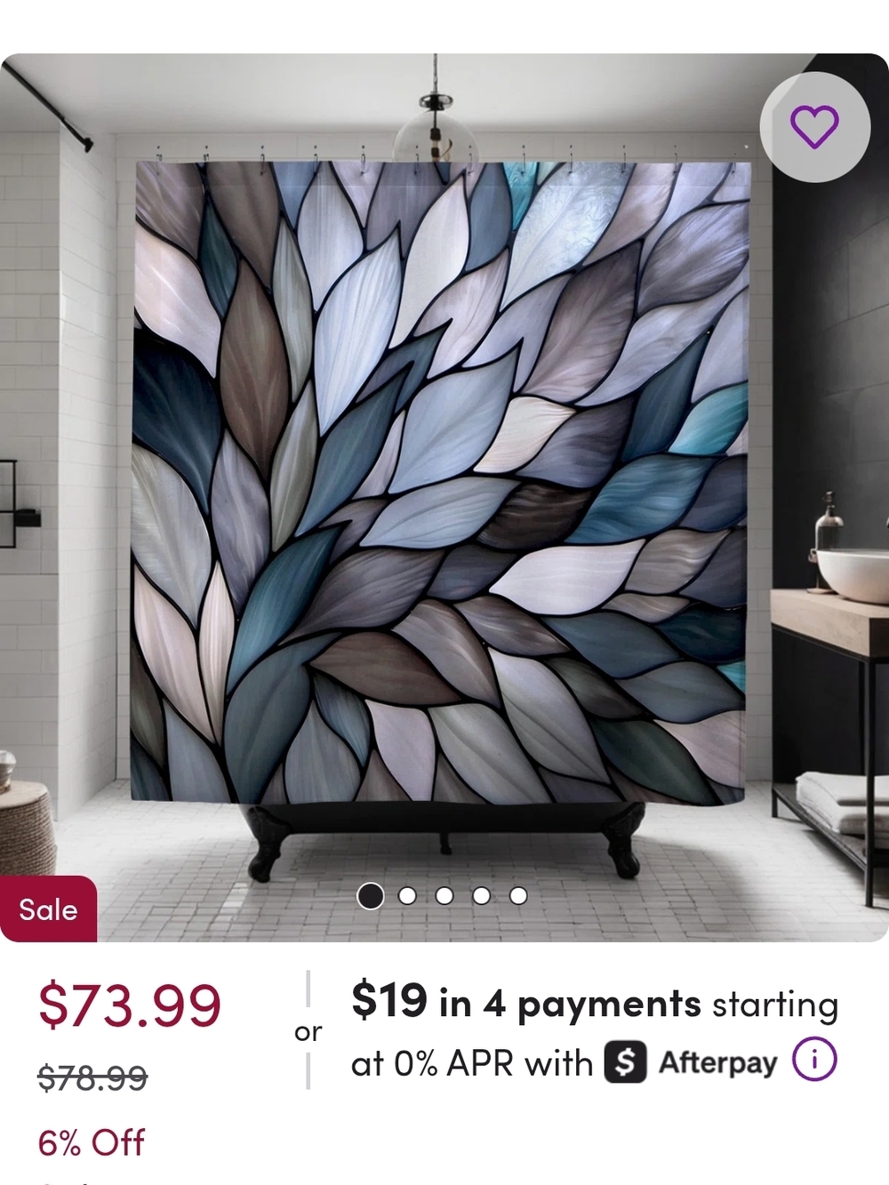 Decorative Blue Gray Leaf Shower Curtain - Modern Bathroom Accent